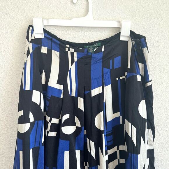 Lauren Ralph Lauren Women's 10 Skirt Navy Artsy Geometric Pattern Silk Blue - Picture 11 of 11